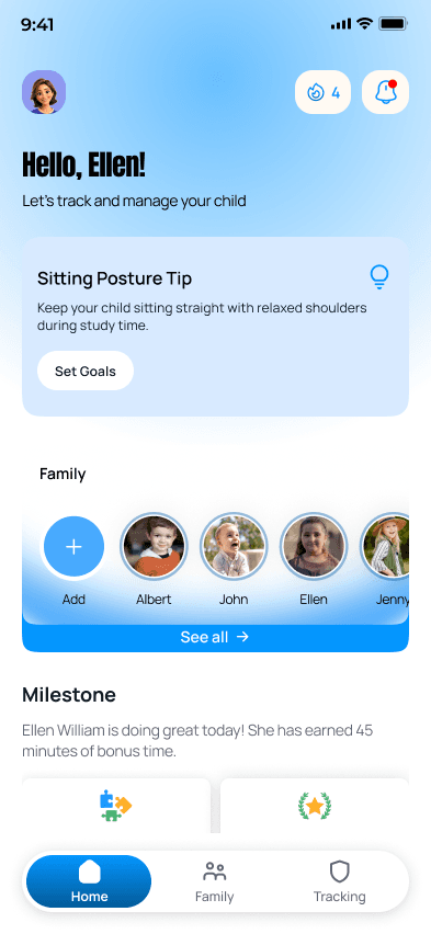 PostureGuard home screen